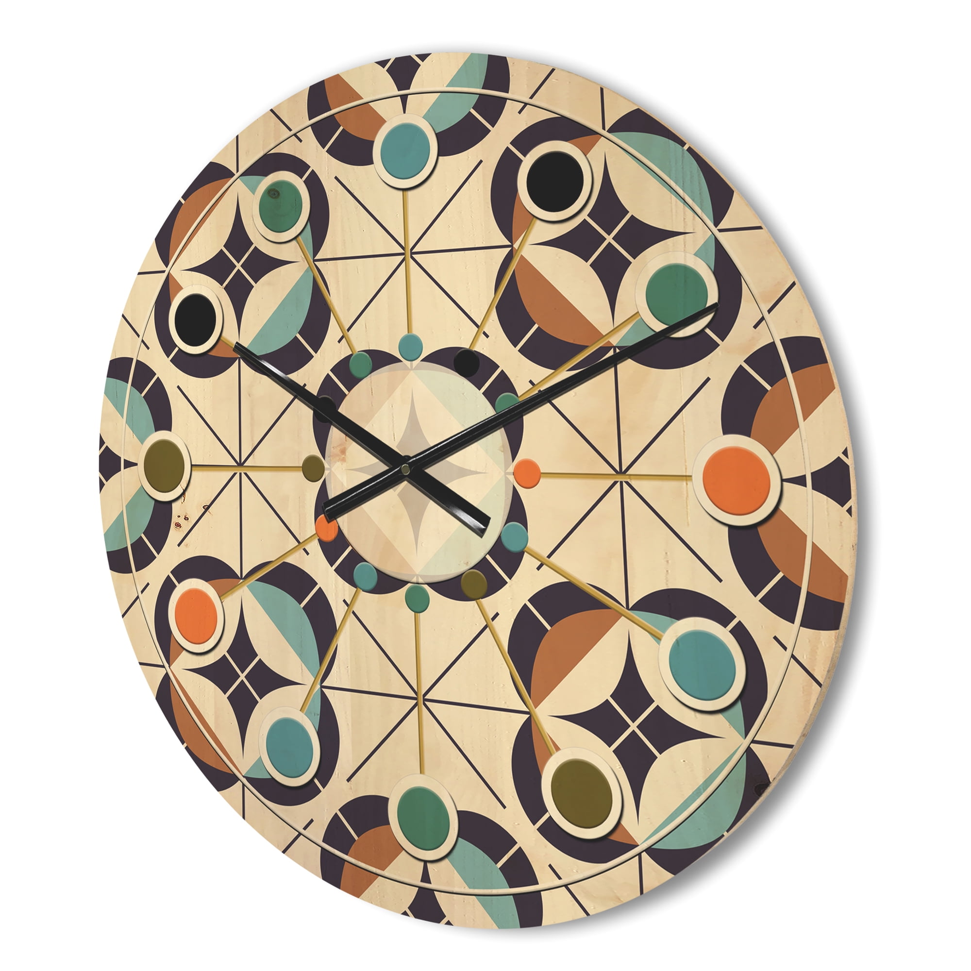 Designart 'Retro Geometric Design IV' Mid-Century Modern Wood Wall Clock