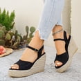 thumbnail image 3 of Espadrilles for Women Platform Wedge Sandals Classic Suede Open Toe Ankle Strap Wedges Heels Casual Summer Footwear Black Size 8.5, 3 of 6