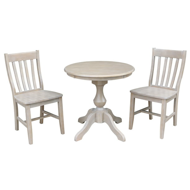 Round Dining Table And 2 Café Chairs, Gray Wash Round Dining Table Set