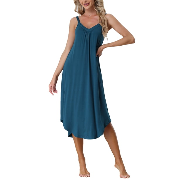 Vestido de pijama de lounge para mujeres INSPIRE CHIC, ropa de dormir, vestido de noche, tirantes de espagueti, camisón, S azul oscuro