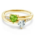 thumbnail image 2 of Gem Stone King 1.00 Ct Green Peridot Sky Blue Aquamarine 18K Yellow Gold Plated Silver Lab Grown Diamond Ring (Size 5), 2 of 5