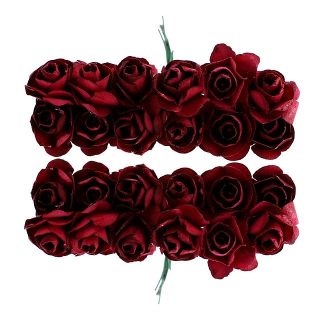 KAKOWELY Dark Red Handmade Paper Flowers for DIY Crafts Realistic and Faderesistant Small Roses 144pcs,3.94"X0.59"X0.59"