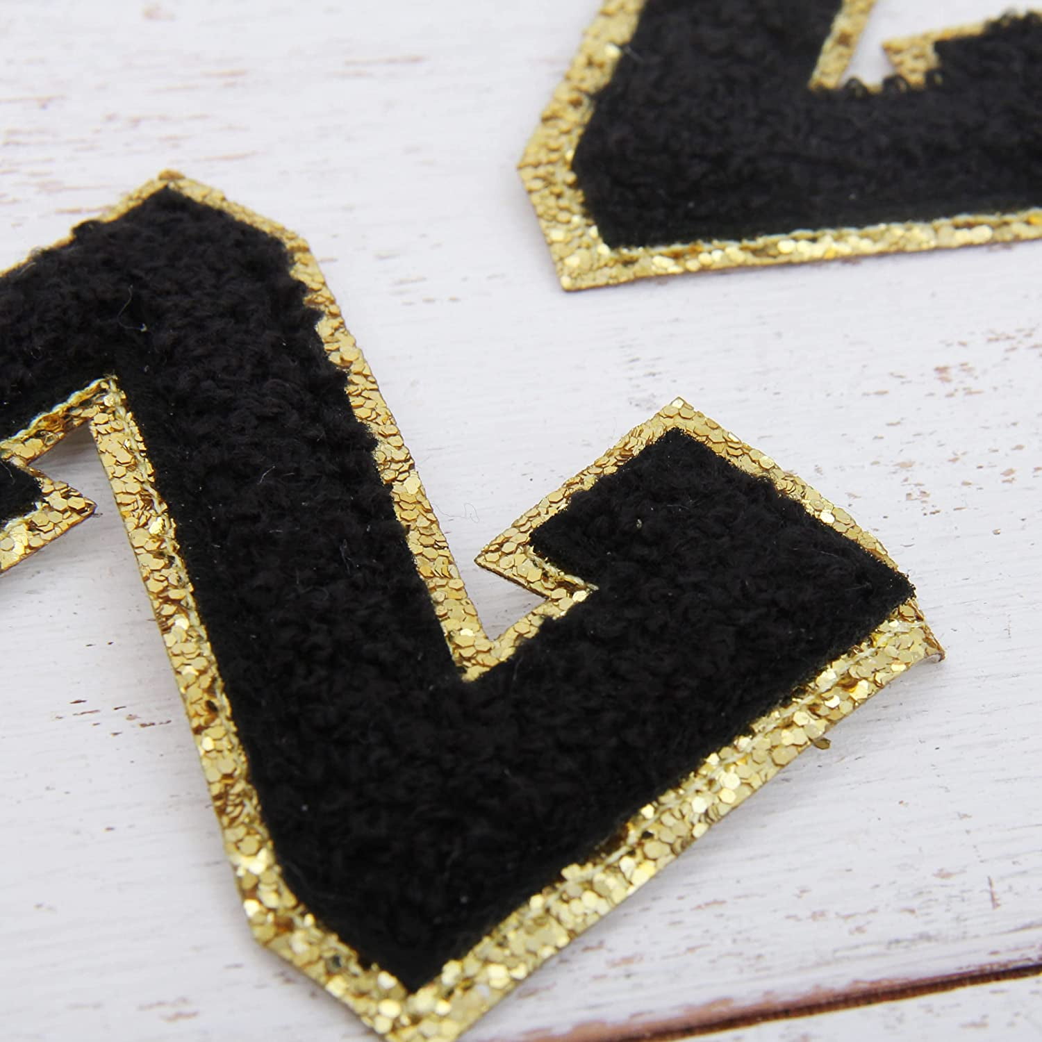 Iron on Letter Chenille Patches, 27 PCS AZ & Round Chenille Letter Patches  for Clothes,Glitter Varsity Fuzzy Patch Letter,Gold Baseball Style