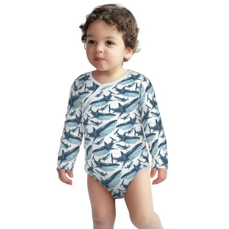 

Fotbe Party Shark Cute Pattern Unisex-baby Long-sleeve Bodysuit Long Sleeve Bodysuits One-piece 100% Organic Cotton for Infant Baby Boys Unisex-2 Years