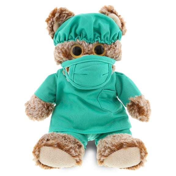 DolliBu Sitting Brown Bear Doctor Plush Toy - Super Soft Brown Bear Doctor Stuffed Animal Dress Up with Cute Scrub Uniform & Cap Outfit - 9" Inches
