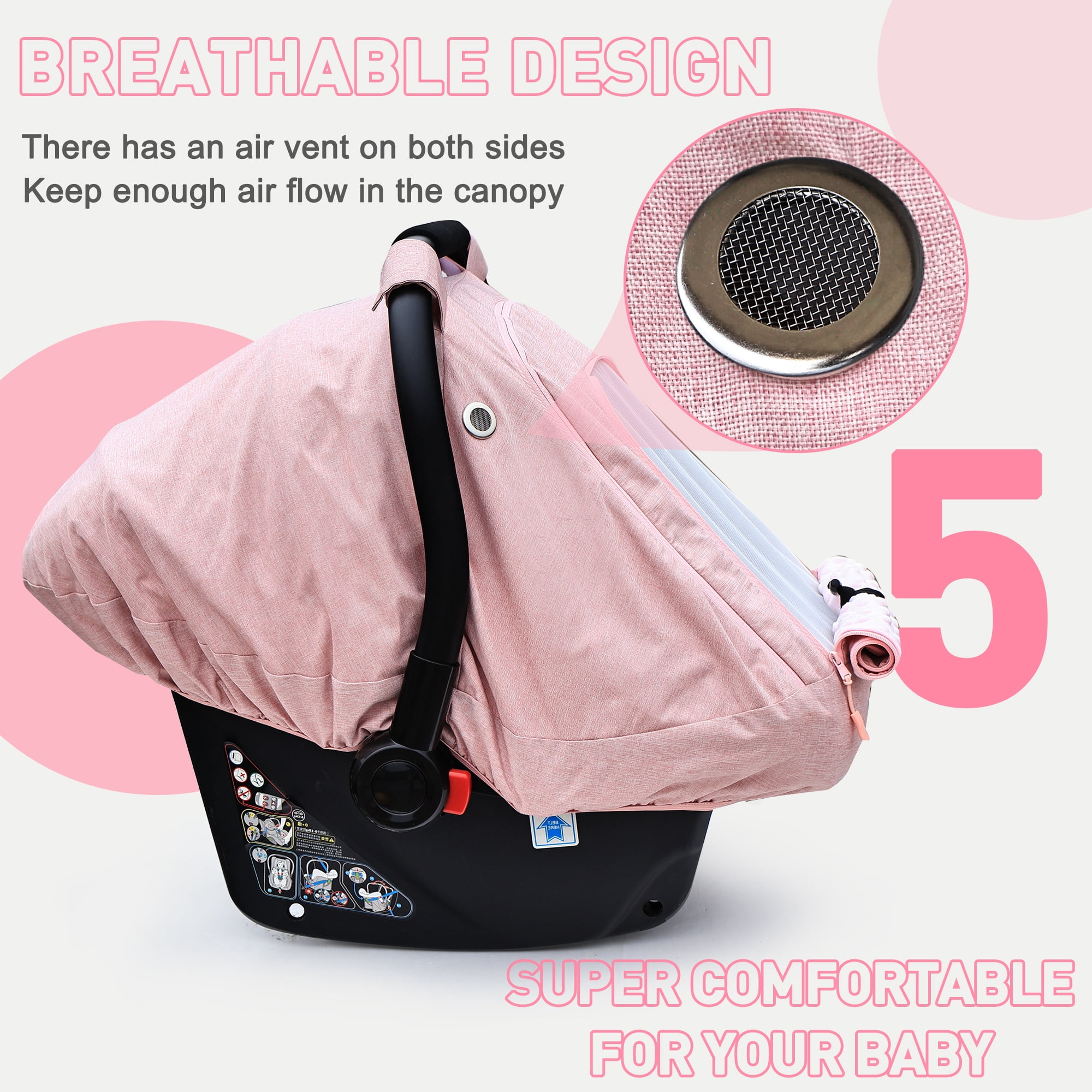 Baby Car Seat Cover for Babies,Patented Waterproof Baby Car Seat Cover for Girls,Infant Car Seat Cover Canopy for Girls,Windproof Car Seat Canopy for Boys, Keeps Babies Warm and Cozy (Pink)