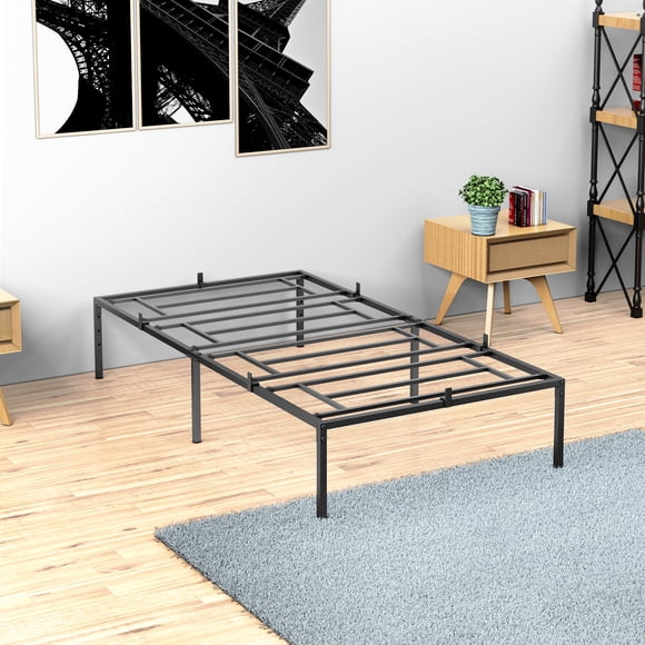 LingStar Estructura de Cama de Metal Resistente Cama con Plataforma de 14" sin Necesidad de Somier, Base de Colchón, Doble, Negro