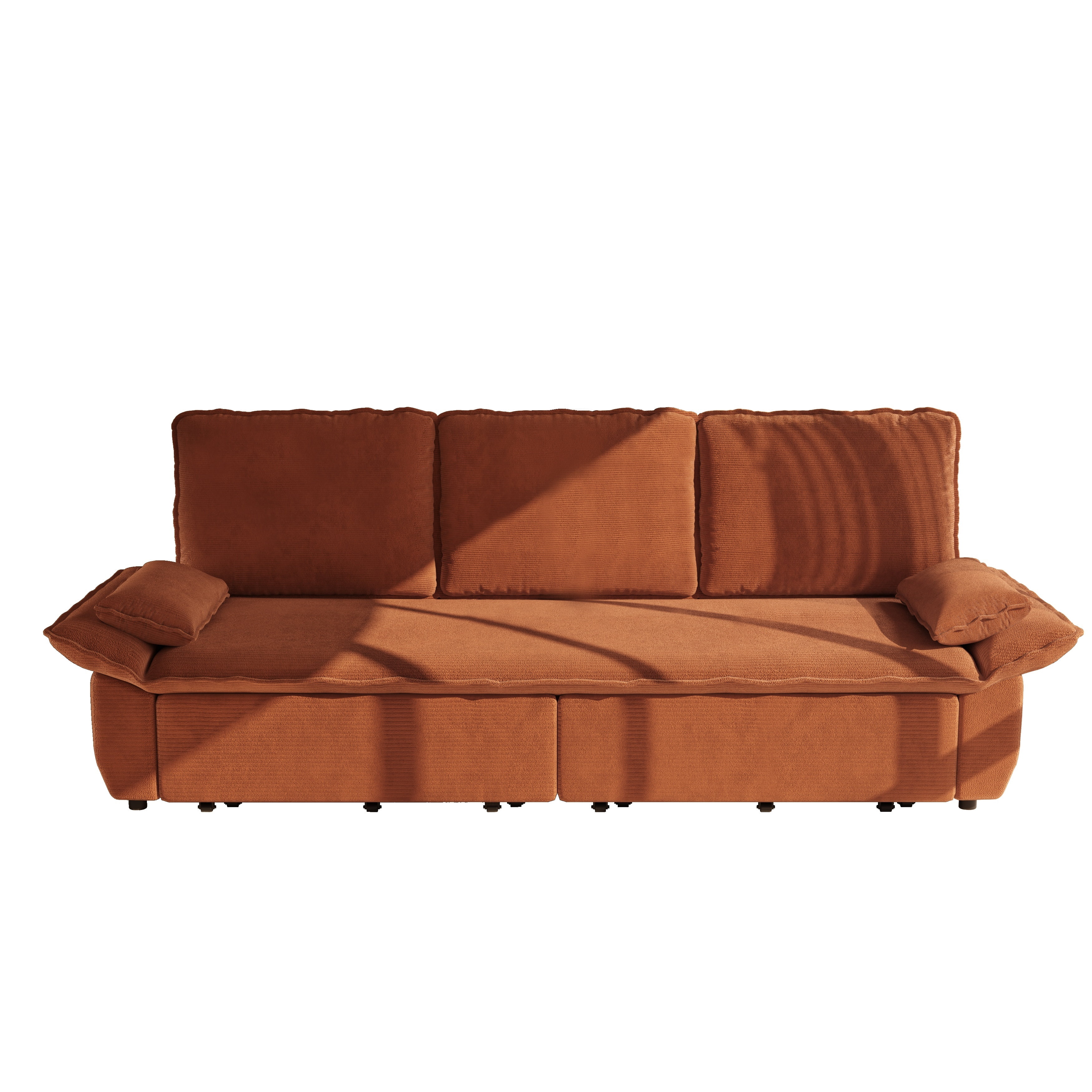 3-in-1 King Size Sleeper Sofa Bed, 94.5" Corduroy Convertible Pull Out Couch with Steel Frame, Modern Folding Lounge Sofa for Living Room, Orange