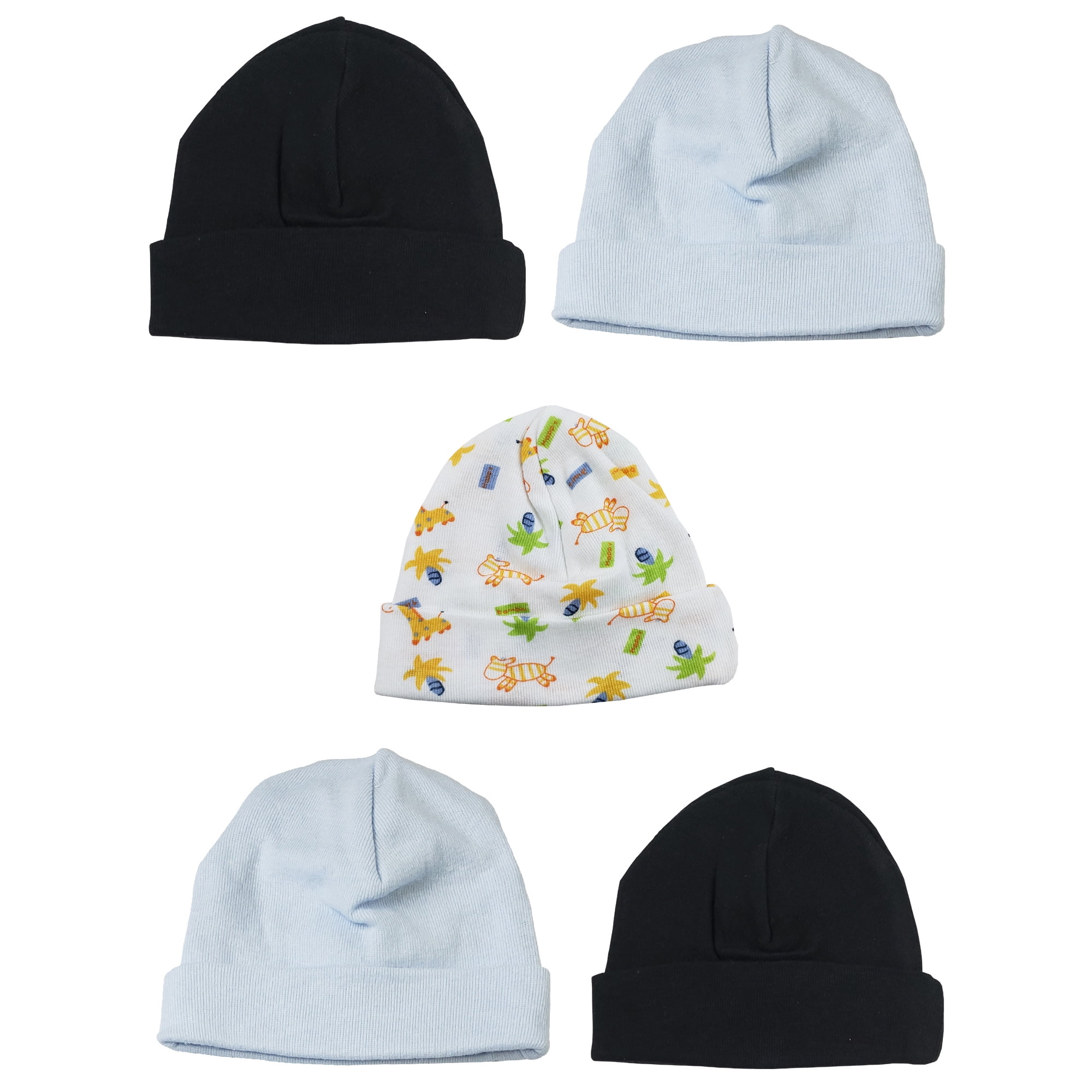 LS-0461 Boys Baby Caps - Blue, Black & Print - One Size - 5 per Pack