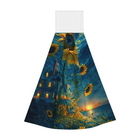 

Disketp Sunflower Castle Starry Sky Hanging Kitchen Towel Tie Towels Tea Bar Dish Cloths Dry Towel for Laundry Room Decor (18*14in)