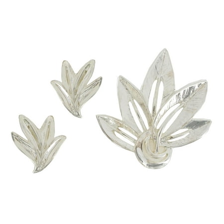 Broach Set - Leaf Clip On Earrings and Pin Brooch Silver Tone Jewelry Set