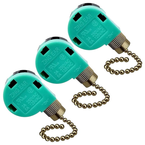3 Pack Ceiling Fan Switch 3 Speed 4 Wire Ear ZE-268S6 Fan Pull Chain Switch Replacement Speed Control Switch