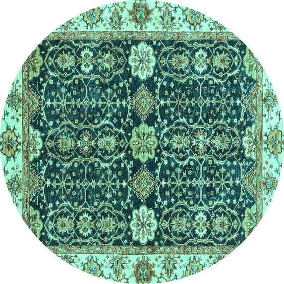Ahgly Company Machine Washable Indoor Round Oriental Turquoise Blue Traditional Area Rugs, 8' Round