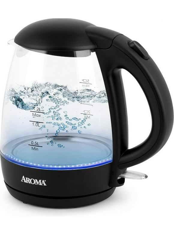AROMA 1.2L / 5-Cup Glass Electric Kettle - Black