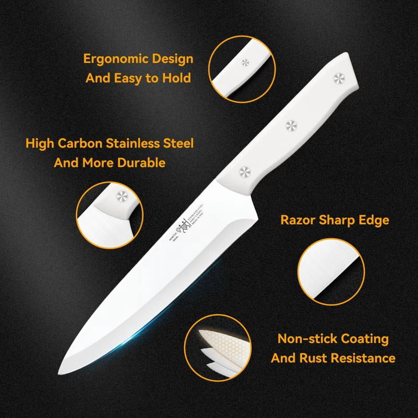 Knife Set, 15 Piece Kitchen Knife Set with Block Self Sharpening, Stainless Steel Dishwasher Safe, Anti-slip Handle, White