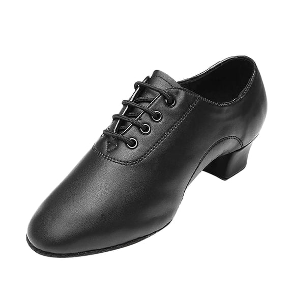 Xiaoxatg Men's Leather Shoes Modern Ballroom Dance Indoor Training Footwear for Latin Dance Executions 9 Black