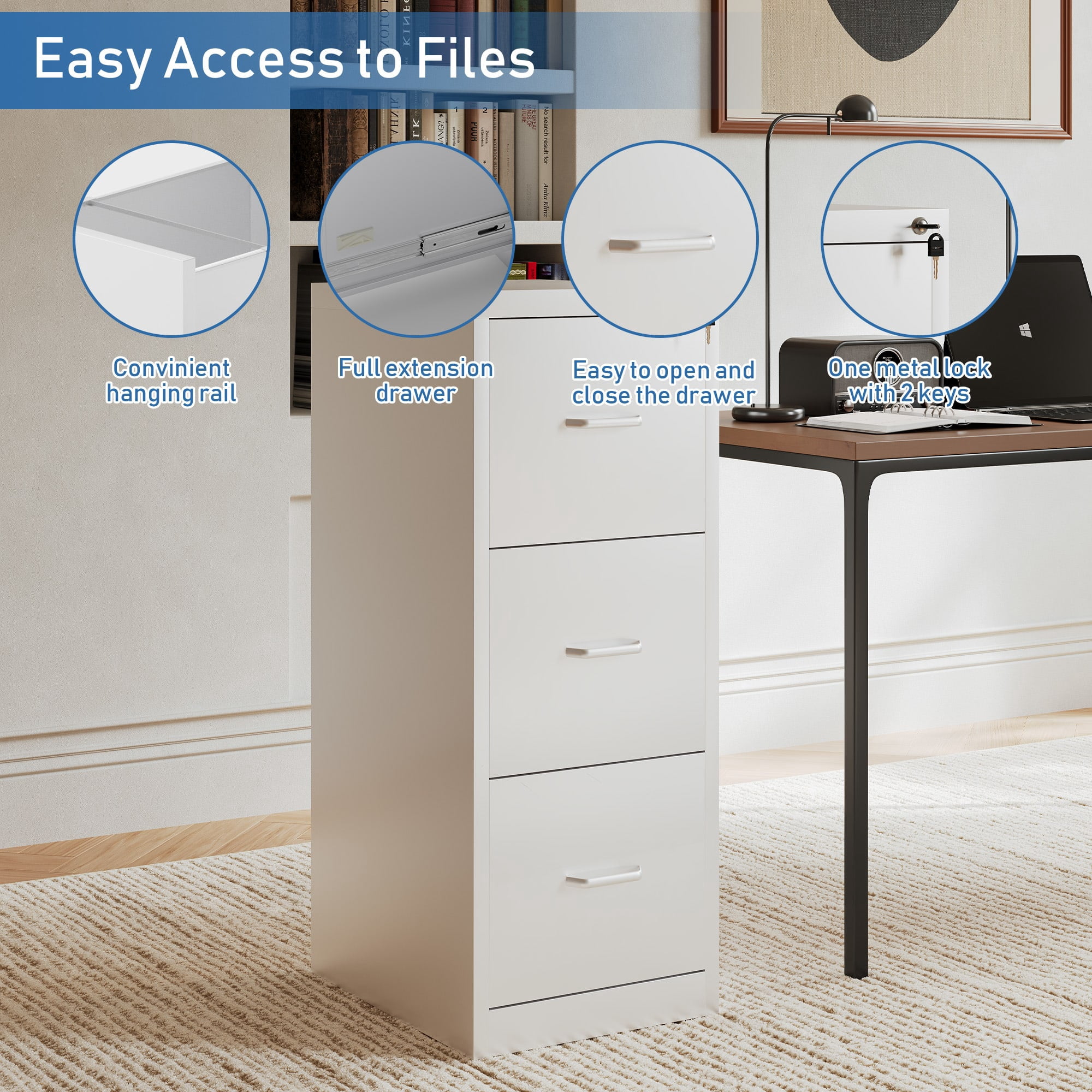 Ouyessir 15" Wide 3-Drawer Vertical White Steel File Cabinet, Metal Filing Cabinet for Home Office