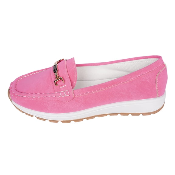 Women's Wedge Suede Loafers Low Cut Casual Wide Width Tennis Shoes Metal Chain Comfortable Non Slip Walking Sneakers Pink Size 9.5