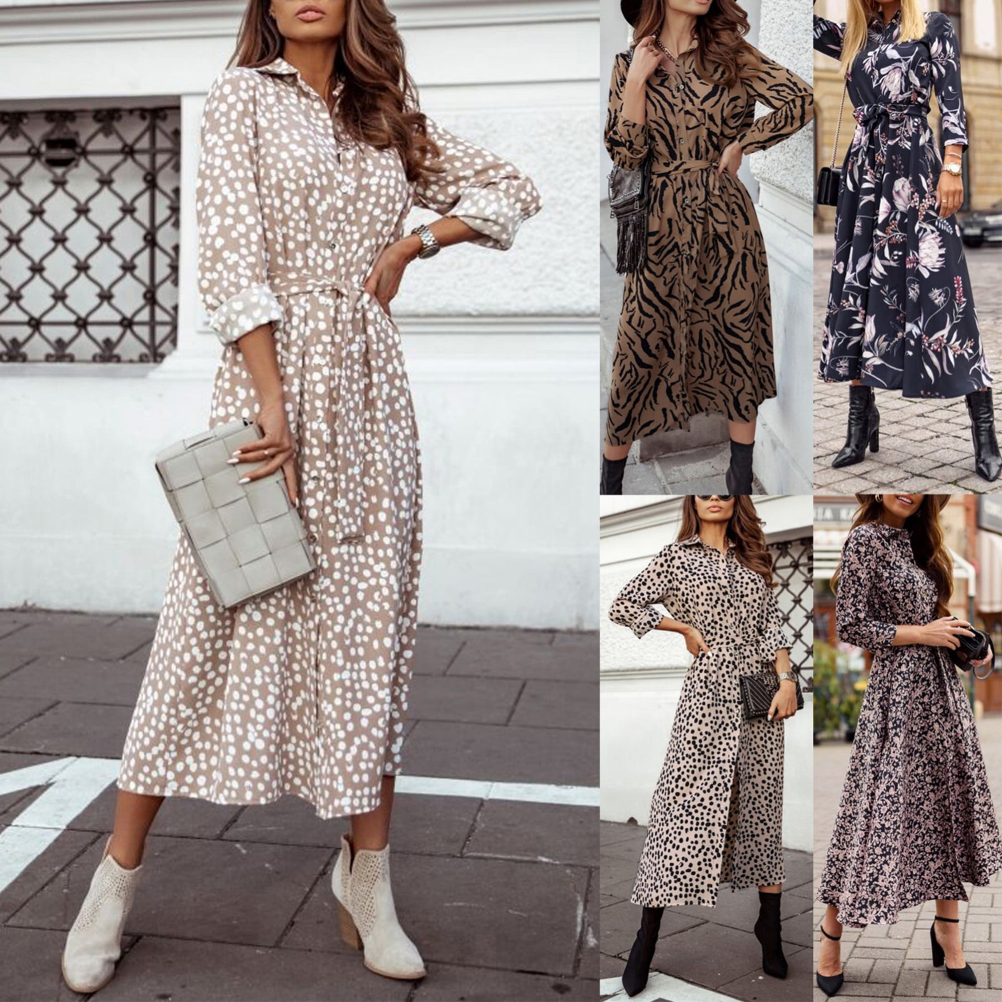 Tralilbee New Fashion Leopard Print Shirt Dress Women Elegant