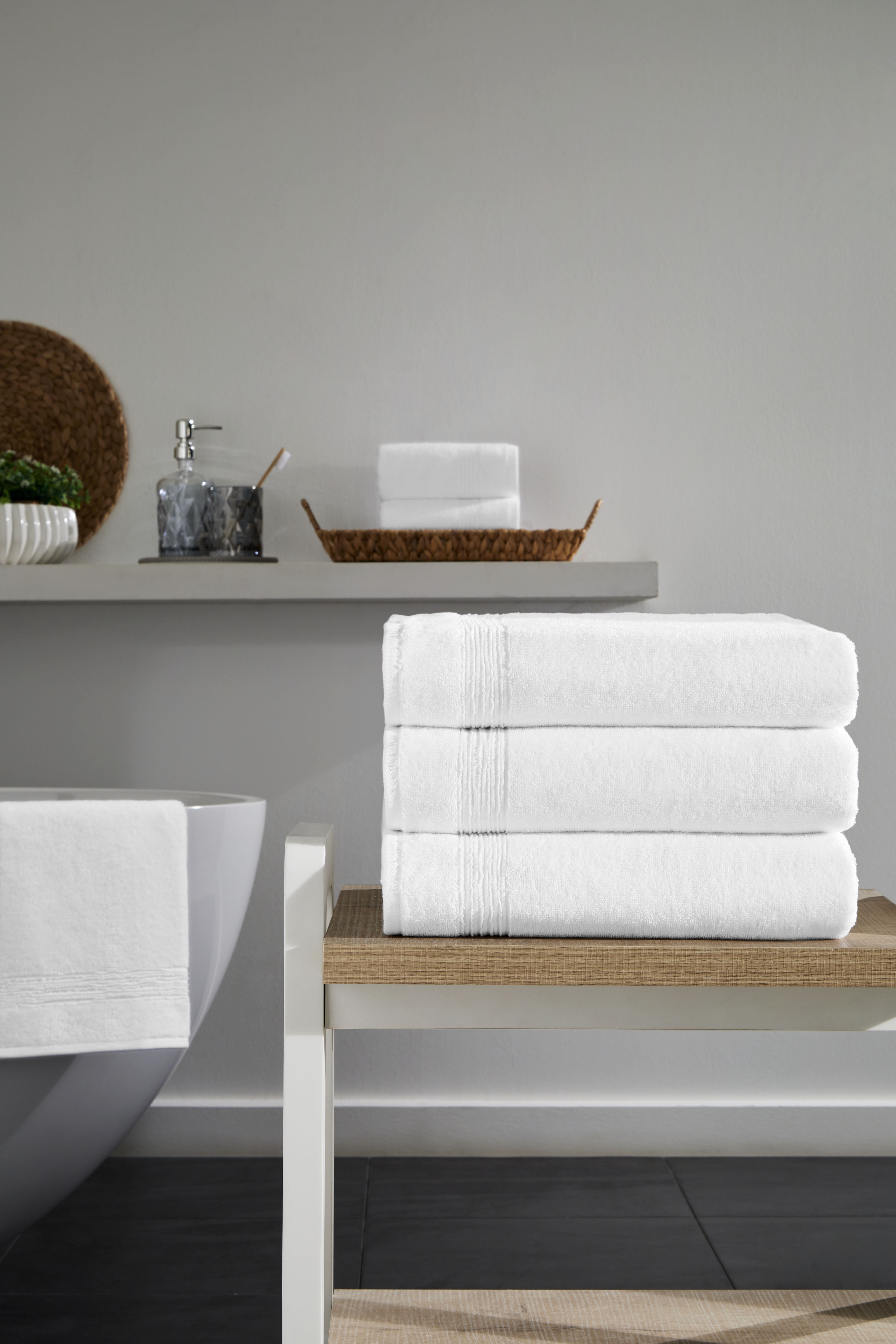 Ozdilek 4-Piece Bath Towels, 30x60" 100% Turkish Cotton, Quick-Dry & Lightweight Body Towels, Breathable, Space-Saving Shower Towel Set for Bathroom, Pool, Gym, Bright White