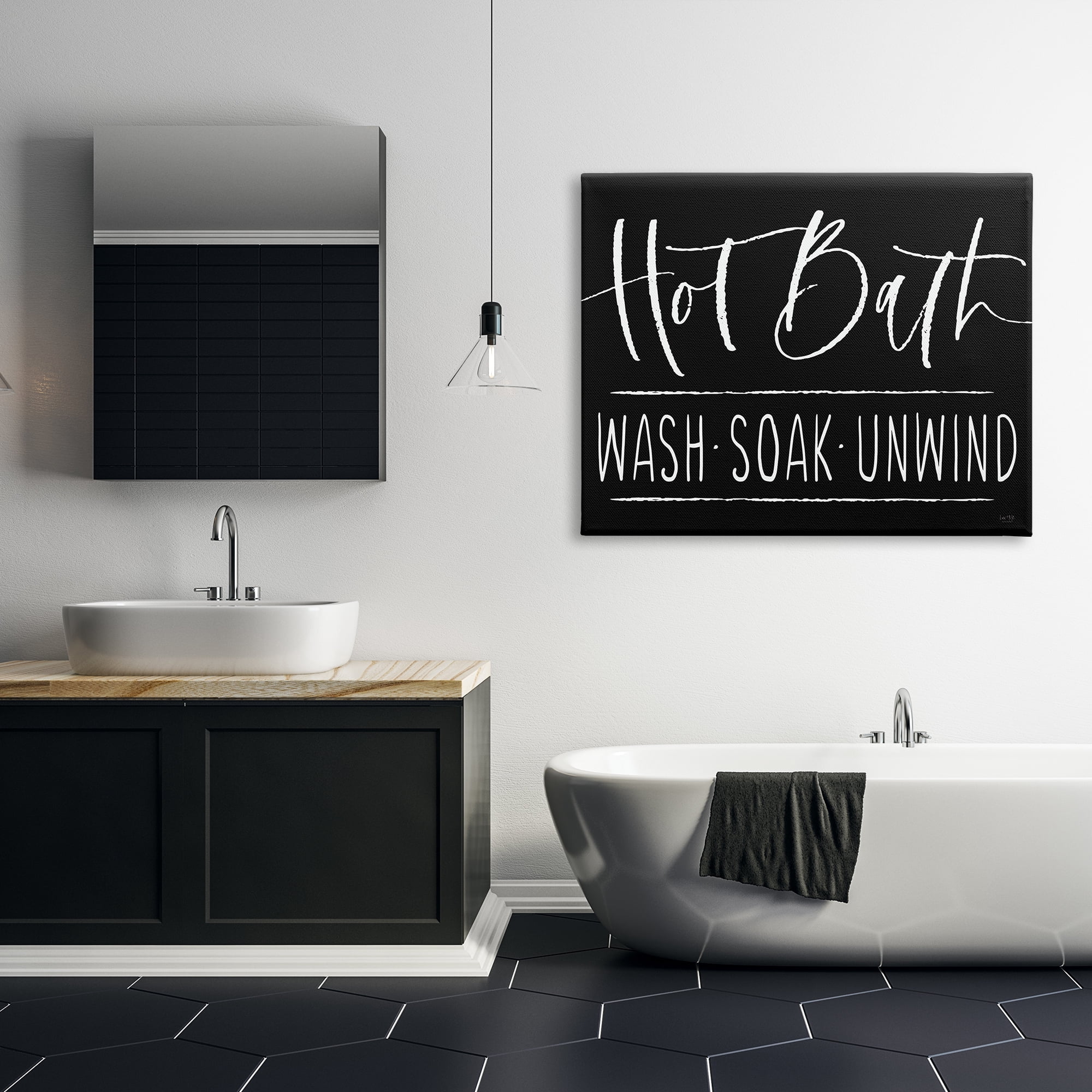 Stupell Industries Hot Bath Wash Soak Unwind Bathroom Typography Graphic Art Gallery Wrapped Canvas Print Wall Art, Design by Lux + Me Designs