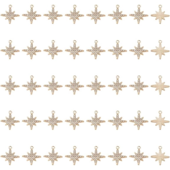 40Pcs Rhinestone Star Charm Gold Plated Star Cubic Zirconia Charms North Star Charms Alloy Six Point Star Pendants for Necklace Bracelet Jewelry Making DIY Crafting for DIY Light Gold