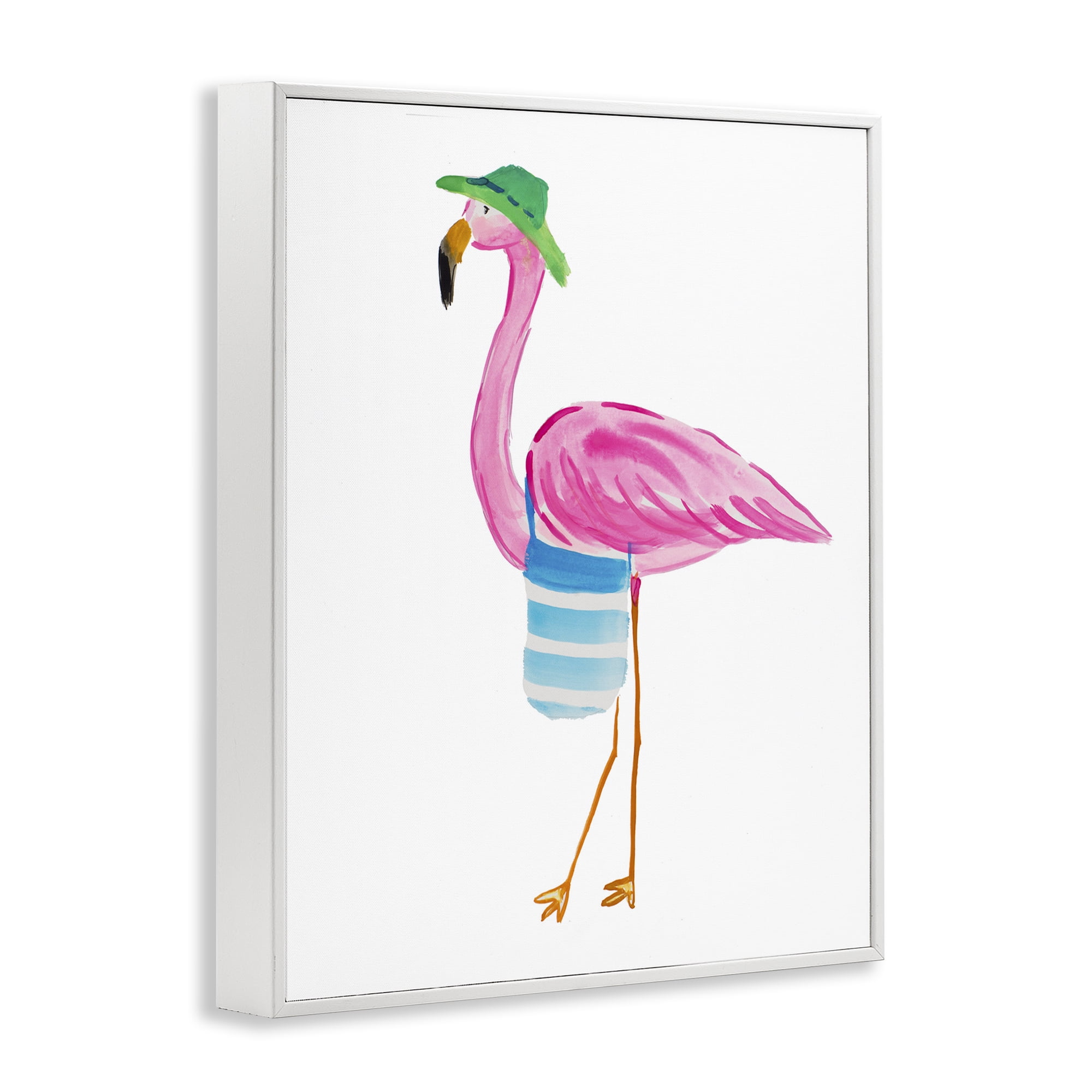 Stupell Industries Flamingo with Beach Tote Animals & Insects Painting White Framed Art Print Wall Art, 11 x 14