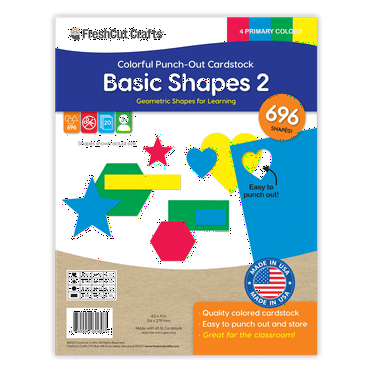 FreshCut Crafts Punch Out Paper Cutouts, Basic Shapes 2 Primary Colors, 696 Pieces