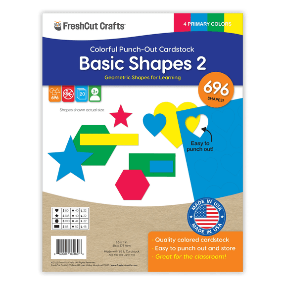 FreshCut Crafts Punch Out Paper Cutouts, Basic Shapes 2 Primary Colors, 696 Pieces