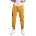 thumbnail image 2 of Zylanna Men's Casual Cargo Pants, Baggy Stretchable with Pockets Drawstring Waist Comfortable Joggers for Winter Sports Yellow, 2 of 8