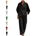 thumbnail image 7 of Women's Batwing Sleeve Linen Cotton Two Piece Set,Casual Shirt & Wide Leg Pants Outfit,Lightweight Summer Lounge Wear, 7 of 7