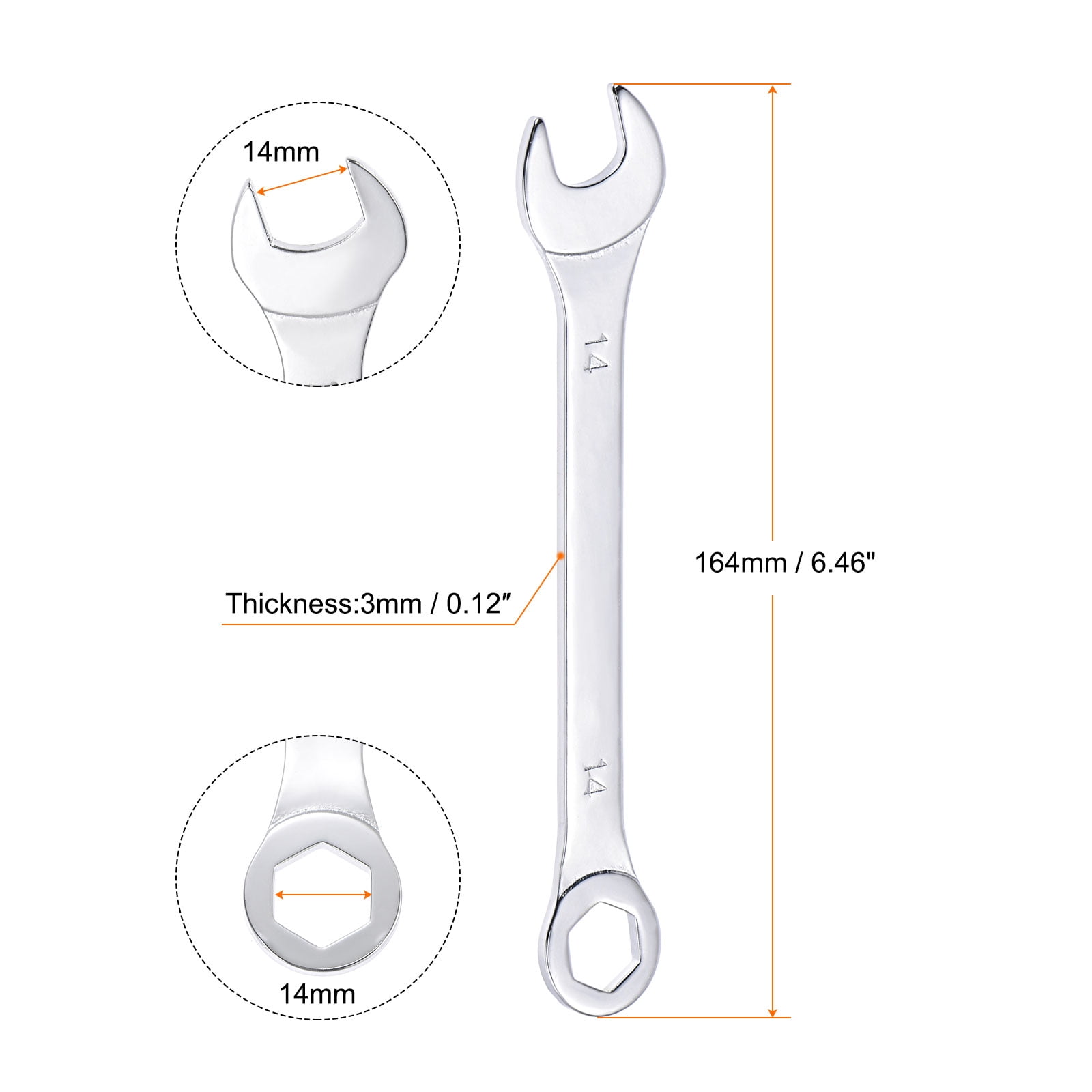 Unique Bargains Angled Open End High Carbon Steel Thin Combination Wrench 14mm