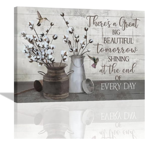 Farmhouse Bathroom Cotton Floral Wall Art Rustic Country Cotton Pictures Wall Decor Inspirational Quotes Flower Hummingbird Prints Painting Framed Artwork for Living Room Bedroom Office 16"x12"