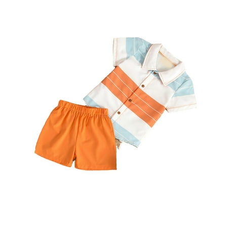 

Casual Colorblock Collar Short Sleeve Multicolor Toddler Boy Two-piece Outfits ( Boy s)