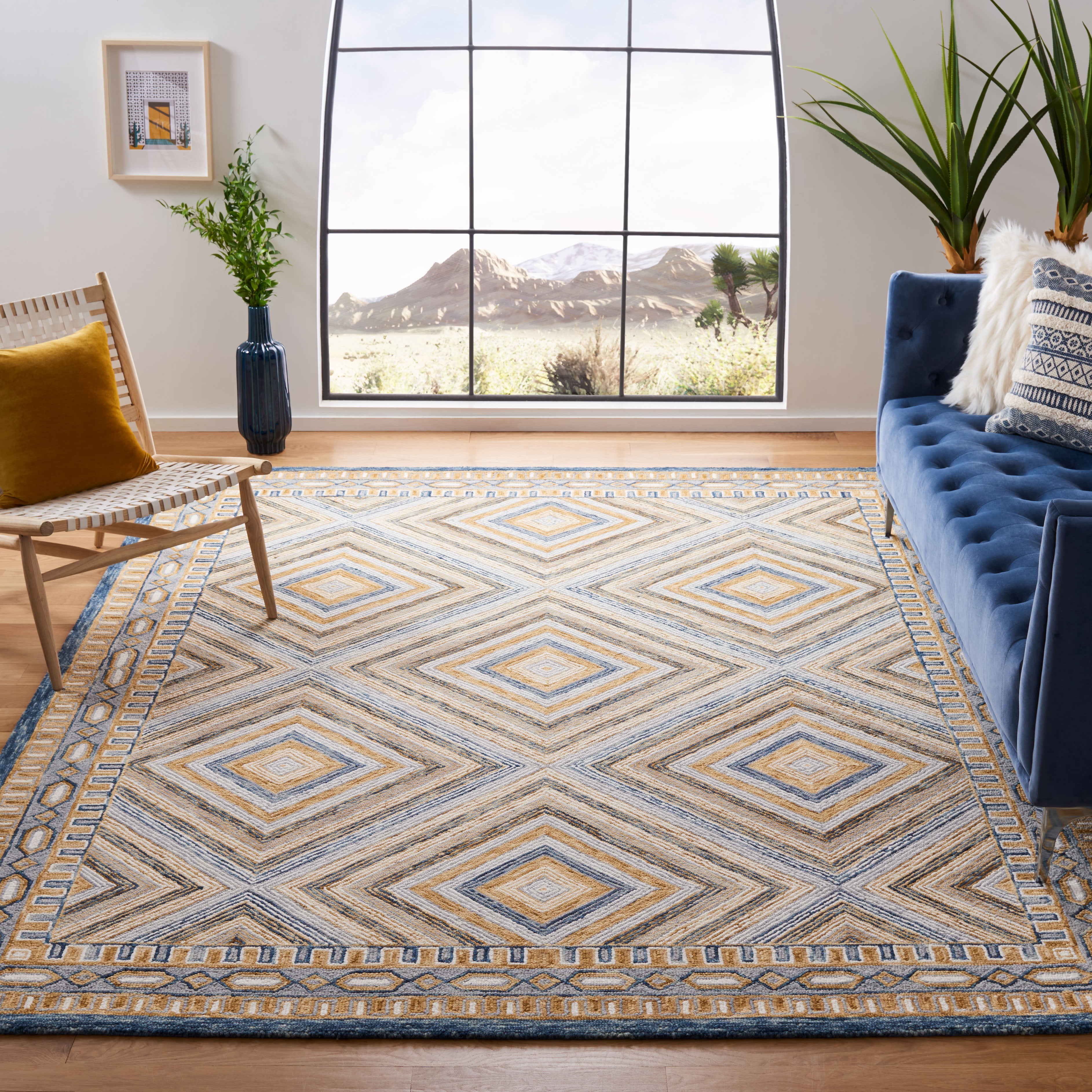 SAFAVIEH Aspen Caitriona Geometric Wool Area Rug, Navy/Gold, 9' x 12'