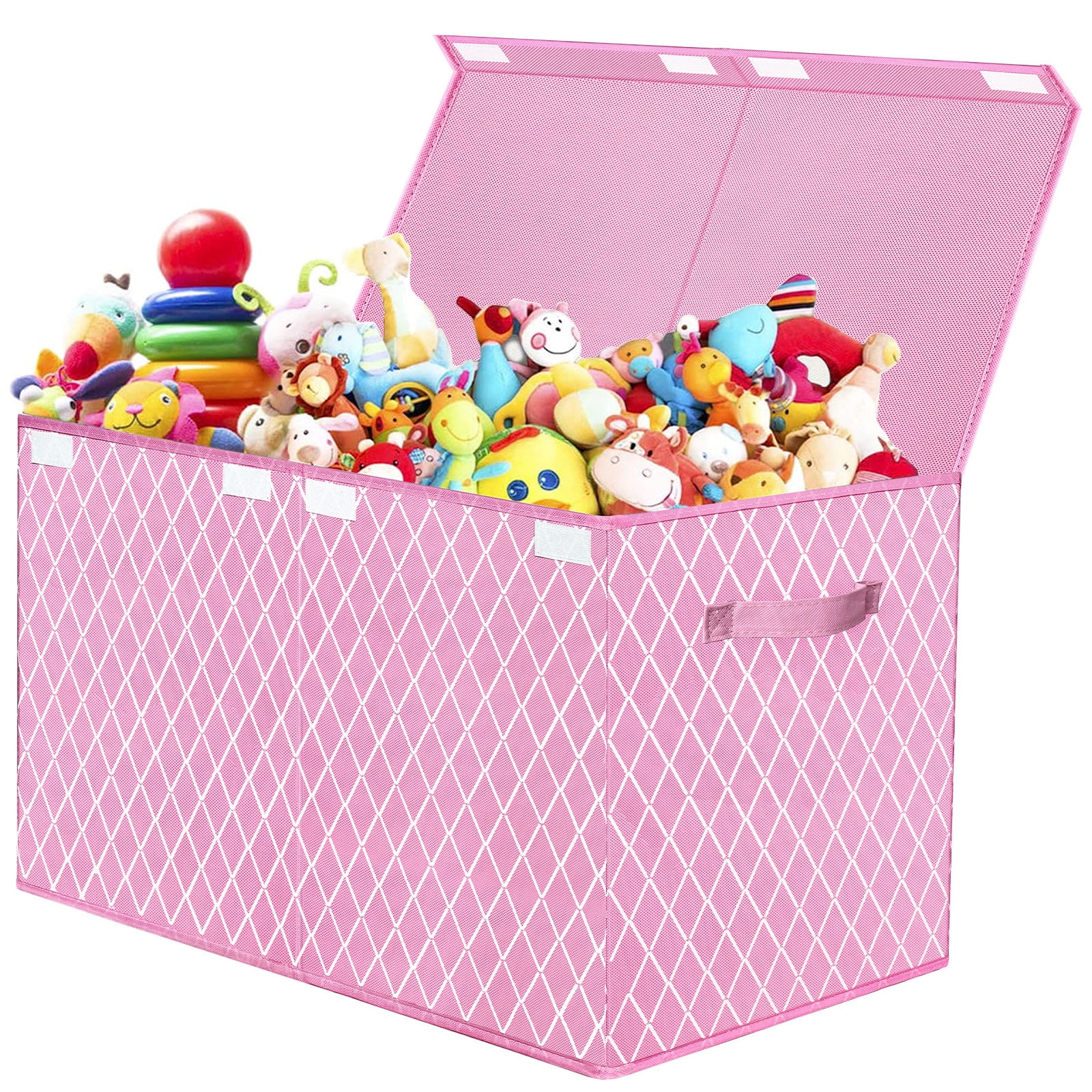 Toy Box Chest Organizer Bins for Girls Boys, Kids Large Fabric Collapsible Storage Basket Container with Flip-Top Lid & Handles for Clothes,Blanket,Nursery,Playroom,Bedroom (Pink)