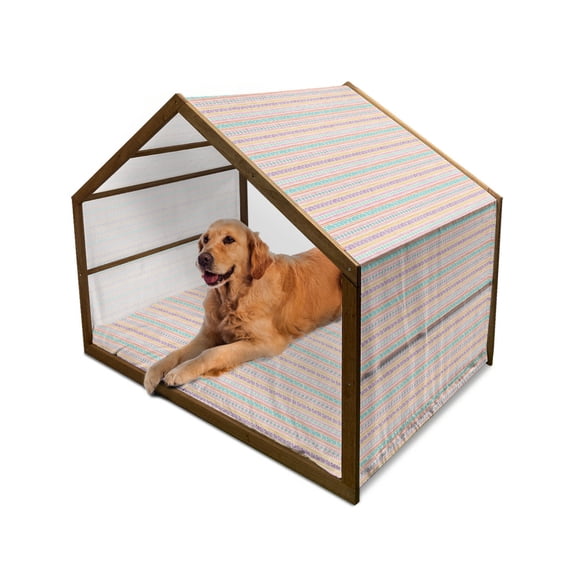 Orange and Pink Pet House, Hand Drawn Design with Timeless Triangle and Arrow Motifs, Outdoor & Indoor Portable Dog Kennel with Pillow and Cover, 5 Sizes, Multicolor, by Ambesonne