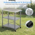 thumbnail image 3 of Dovov Foldable Outdoor Grill Cart on Wheels, 3 Tiers Outdoor Food Prep Cart Rolling Grill Table w/ Stainless Steel Top, Handle and 4 Hooks, Gray, 3 of 9