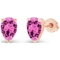 thumbnail image 2 of Decadence Rose Gold Plated 925 Sterling Silver 7x5mm Pear Cut Created Pink Sapphire Birthstone Screwback Stud Earrings, 2 of 7