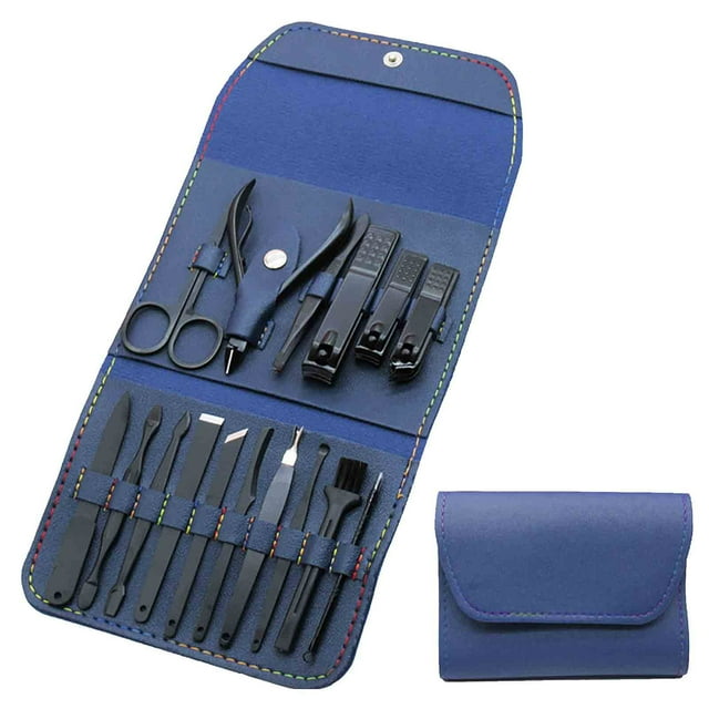 Juego de cortaúñas profesional de 16 piezas con estuche de viaje - Herramientas de manicura y pedicura de acero inoxidable para el cuidado de uñas en casa, salón y en movimiento