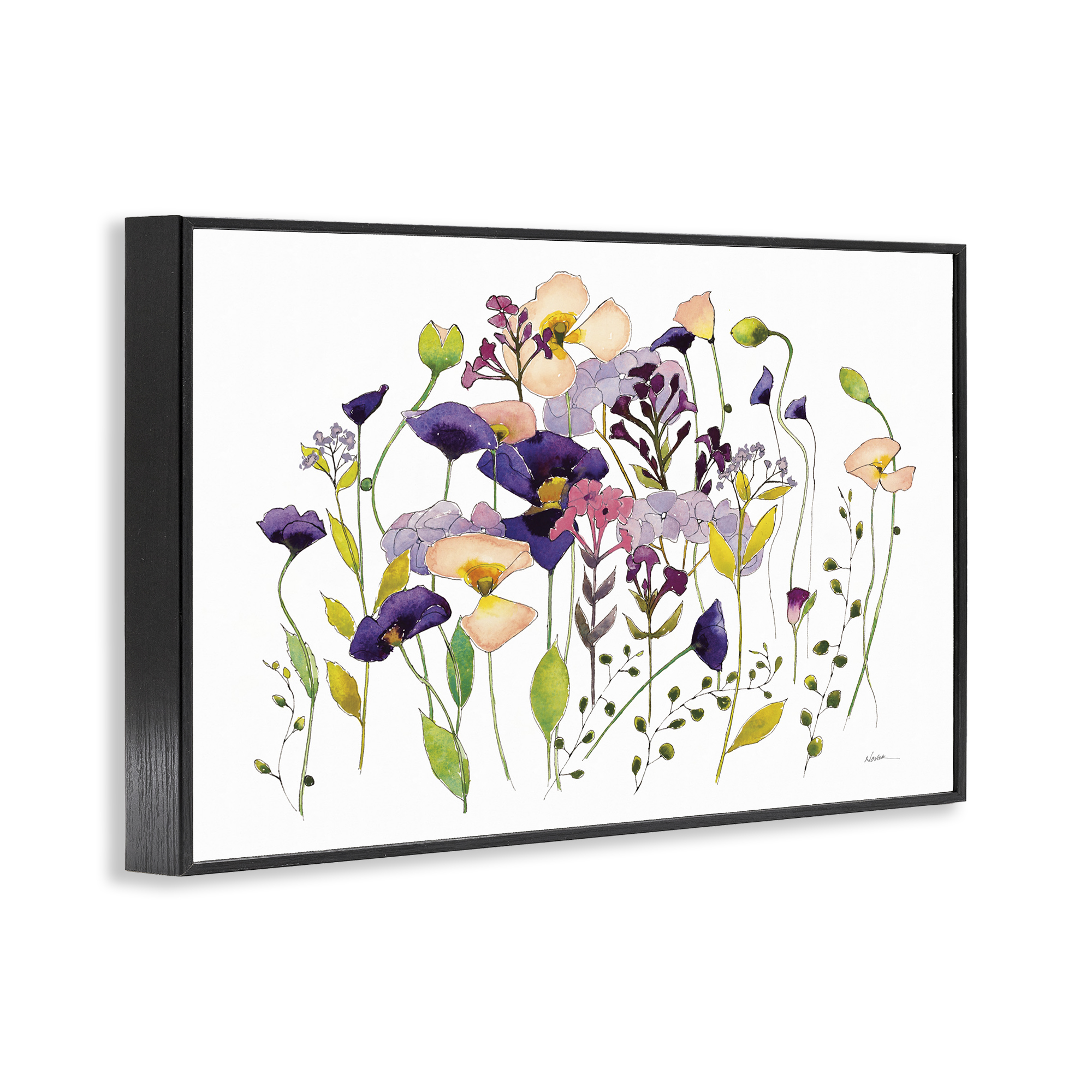 Stupell Industries Purple Poppy Sprigs Botanical & Floral Painting Black Framed Art Print Wall Art, 30 x 20