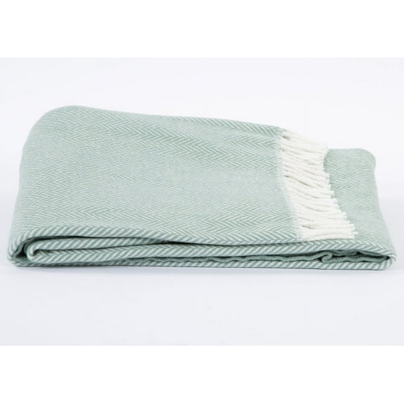 Seaglass Blue and White Dreamy Soft Herringbone Throw Blanket