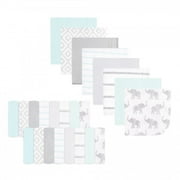 Hudson Baby Infant Unisex Rayon from Bamboo Washcloth Bundle, Gray Mint Elephant, One Size