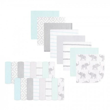 Hudson Baby Infant Unisex Rayon from Bamboo Washcloth Bundle, Gray Mint Elephant, One Size