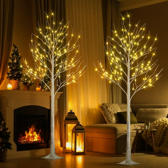 LIGHTSHARE 8 Feet 132L LED Birch Tree Lights, Pack of 2, Warm White, for Holiday Party and Christmas Decoration, Indoor and Outdoor Use