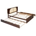 thumbnail image 5 of Queen Size Rattan Headboard Bed with 2 Drawers and Trundle, Tropical Solid Wood Bed with  Bedhead storage platform, for Bedrooms, Walnut, 5 of 9