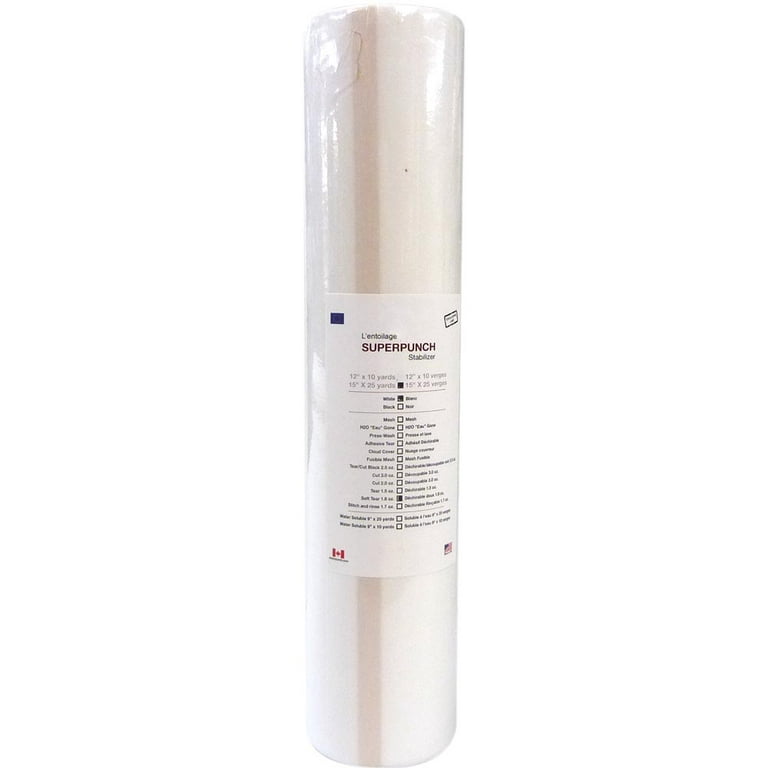 Tear Away Stabilizer White 1.5 oz 12 inch x 10 Yard Roll. SuperStable Embroidery Stabilizer Backing