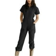 thumbnail image 2 of Simua Womens Dressy Jumpsuits Casual One Piece Outfit Zipper Up Short Sleeve Wide Leg Long Pants Romper, 2 of 7