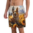 thumbnail image 2 of KLL Cute Corgi Sunflower Men's Casual Summer Beach Shorts Hawaiian Shorts with Pockets-X-Large, 2 of 5