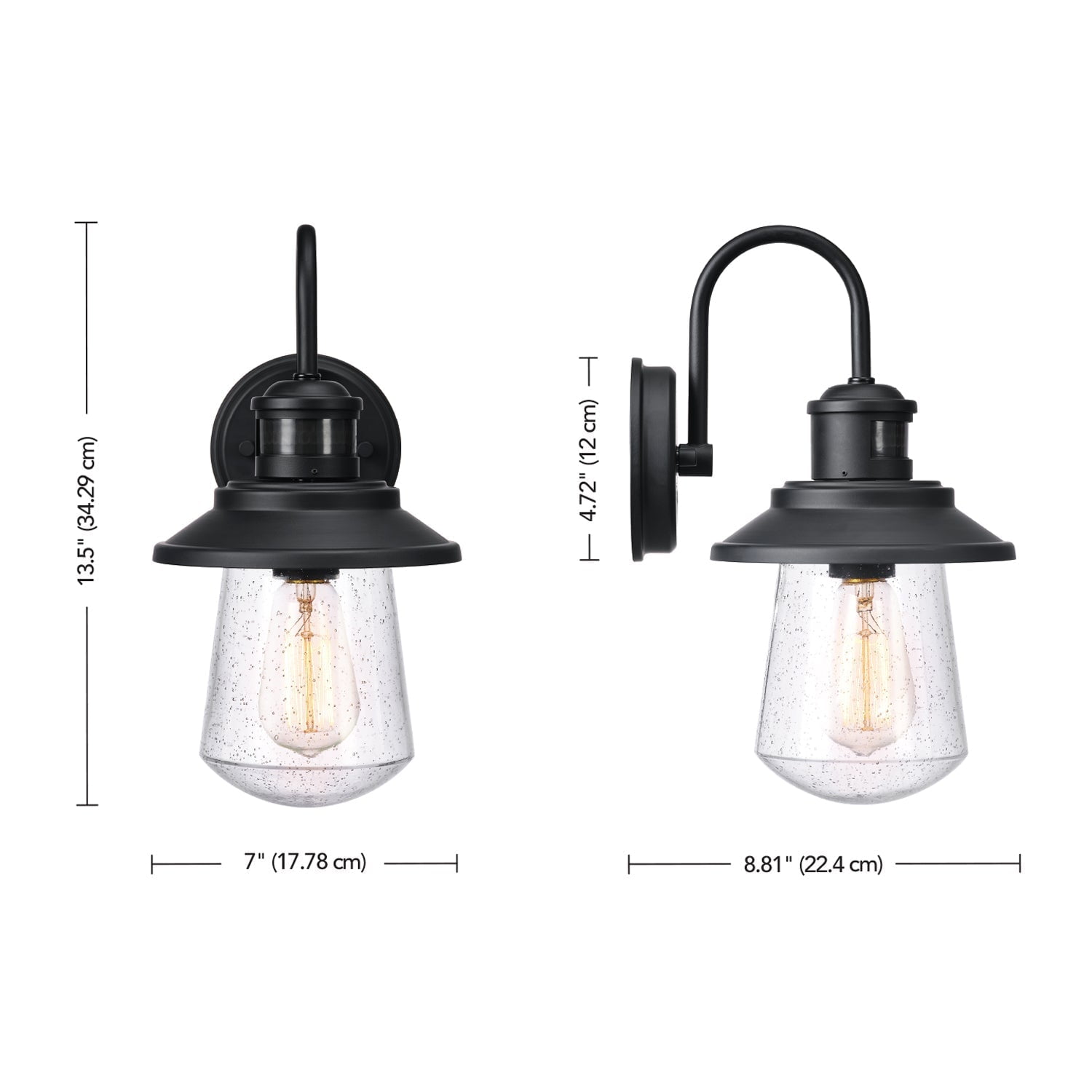 Globe Electric Mariner 1-Light Matte Black Motion Activated Outdoor Wall Sconce with Seeded Glass Shade